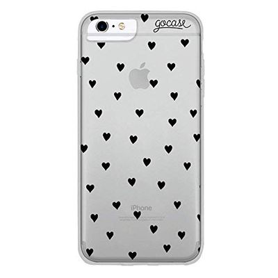 Gocase Royal Rose Black Hearts skal | Kompatibel med iPhone 6/6S | Transparent med tryck | Silikon genomskinlig TPU skyddsskal reptålig mobilskal | svart hjärta, iPhone 6 Plus / 6S Plus, transparent
