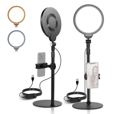 NEEWER Basics Pack de 2 Anneaux Lumineux de Bureau 7 Pouces pour Enregistrement vidéo, éclairage Plein écran 10W à intensité Variable avec Supports et Supports de téléphone pour iPhone, R06