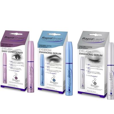 RapidLash Bundle - 1 x RapidShield Eyelash Daily Conditioner, 4 ml, 1 x RapidLash Eyelash Enhancing Serum & 1 x RapidBrow Eyebrow Enhancing Serum, 3 ml (Pack of 1)