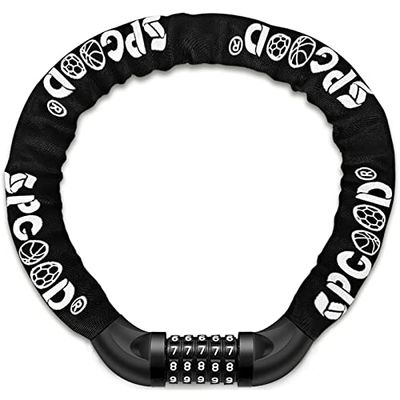SPGOOD Kettingslot voor fiets (14 kleuren) 5 cijfers, resetbare codes, 100.000 codes voor fiets, motorfiets, deur, poort 100 cm lengte (zwart)