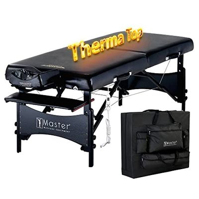 Master Massage ThermaTop - Lettino da massaggio per Galaxy Mobile con sistema di riscaldamento integrato, pieghevole, per massaggi, per cosmetici, portatile, con gambe in legno, colore nero, 71 cm