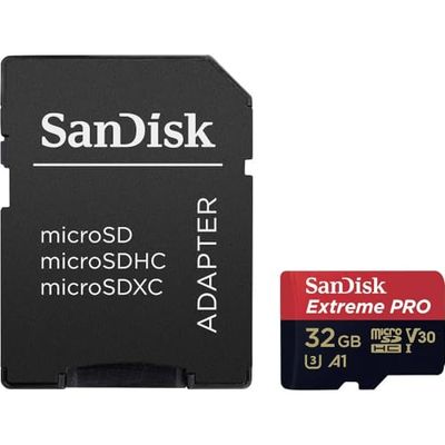 Carte Mémoire microSDHC SanDisk Extreme PRO 32 Go + Adaptateur SD jusqu'à 100 Mo/s, Classe 10, U3, V30, A1