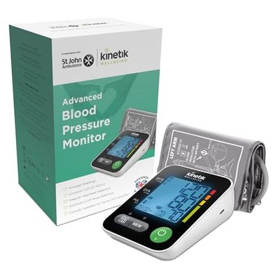 Kinetik Wellbeing Advanced Blood Pressure Monitor - Used by the NHS - Fully Automatic Upper Arm Blood Pressure Machine with Universal Cuff (22-42cm), Digital Sphygmomanometer Tester Kit