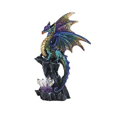 ICE ARMOR 6" H Purple Dragon Guarding Faux Crystal Gemstone Statue Fantasy Decoration Figurine