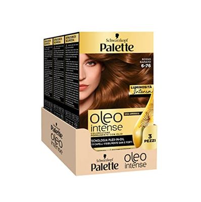 Schwarzkopf Palette Oleo, colorazione permanente copertura professionale capelli bianchi, Senza ammoniaca, 6-76 Rosso Ramato, confezione da 3