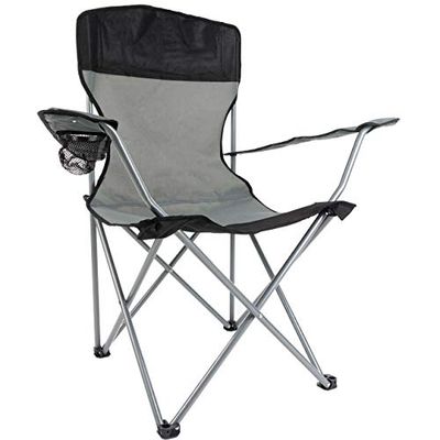Anaterra Camping-/vouw-/visstoel, met armleuning, bekerhouder en hoge rugleuning, zwart/grijs