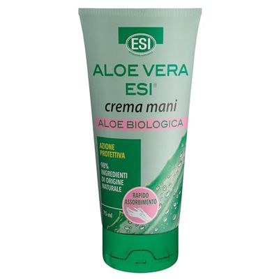 ESI - Aloe Vera Biologica Crema Mani, con Burro di Karitè e Acido Ialuronico, Idrata e Ricostituisce la Pelle Secca e Arrossata, Non Unge, Rapido Assorbimento, Azione Protettiva, 75 ml