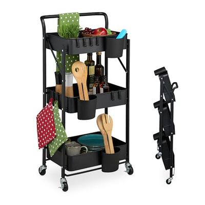 Relaxdays Desserte de Cuisine, 3 Niveaux, étagère sur roulettes, Chariot, HLP : 89 x 44,5 x 29 cm, Noire