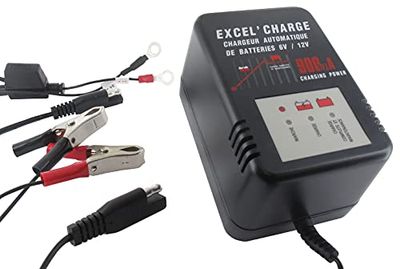 GREENSTAR - Automatische oplader EXCEL' Charge - Lood/zuurbatterijen 3A-39A 6V/12V - 3 adaptersnoeren (krokodillenklemmen, oogjes, uitschuifbare stekkers) - Netspanning 220-240V - Ampère 0.9A