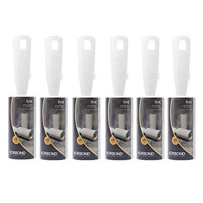 Lot de 6 Rouleaux Anti-Peluches Korbond 7,4 m -294 Feuilles adhésives faciles à peler Élimine Les Peluches du Tissu -pour Tous Types DE Tissus - Ne Laisse Pas DE Trace - Inodore