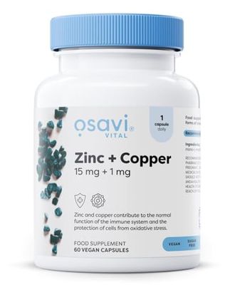 Osavi Zinc + Copper, 15 mg + 1 mg – 60 Vegan Capsules | Organic Zinc Chelate & Cupric Citrate | Supports Immune System & Protects Cells from Oxidative Stress