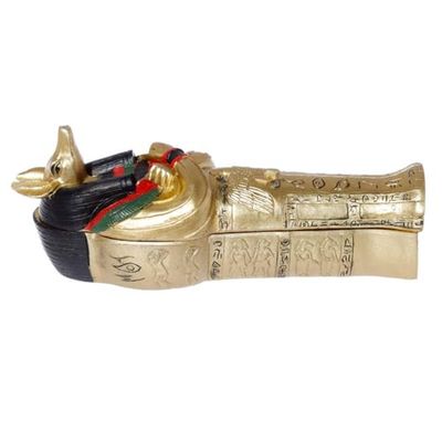 lotusandlime Anubis Sarkofag z mumią, żywica, wielokolorowa, długość 13,5 cm