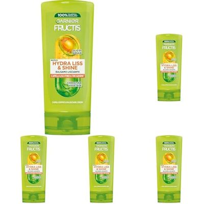 Garnier Fructis Balsamo Lisciante, Per Capelli Crespi, Effetto Luminoso, Con Olio di Argan e Cheratina Vegetale, Hydra Liss & Shine, 200 ml (Confezione da 5)
