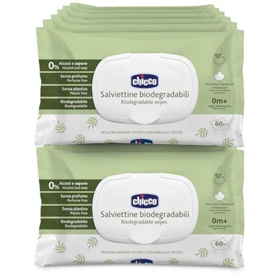 Chicco Bebé Recién Nacido Toallitas Limpiadoras Multiusos Biodegradables, Sin Alcohol, Aptas para Pieles Sensibles, con Fibras Naturales, Megapack de 720 Toallitas, 12 Paquetes de 60 Toallitas