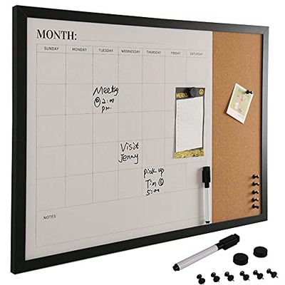 Bakaji Lavagna Magnetica Bianca con Bacheca Memo in Sughero Combinata 60 x 40 cm Cornice in Legno con Pennarello Cancellabile 2 Magneti e 6 Puntine Design Moderno Lavagnetta Casa Cucina Ufficio