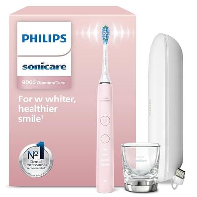 Philips Sonicare DiamondClean 9000 spazzolino elettrico sonico con app, sensore di pressione, 4 modalità di pulizia, bicchiere di ricarica e custodia da viaggio USB, colore rosa, modello HX9911/29