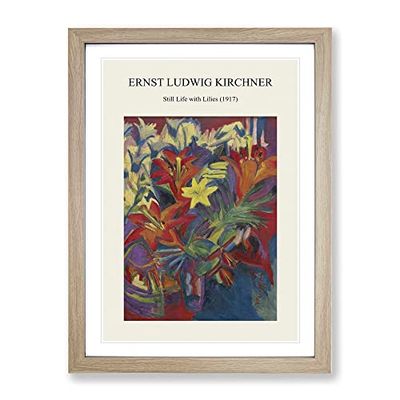 Still Life With Lilies By Ernst Ludwig Kirchner Exhibition Museum Painting Framed Wall Art Print, Ready to Hang Picture for Living Room Bedroom Home Office Décor, Oak A2 (64 x 46 cm)