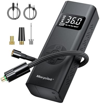 Morpilot Compresor de Aire Portátil 7800mAh, Inflador Ruedas Coche 150PSI Bomba de Aire Bicicleta Eléctrica con Pantalla LCD Digital y Linterna LED para Coches Motos Bicicletas Anillo de Natación