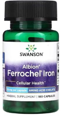 Swanson - Albion Ferrochel Iron, 18mg | Energy and Red Blood Cell Support - 180 Capsules