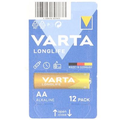 Varta Pilha Longlife Power AA Mignon LR06 (embalagem de 12 unidades), pilha alcalina - "Made in Germany" - adequado para brinquedos, lanternas, comandos e outros aparelhos que funcionam a pilhas