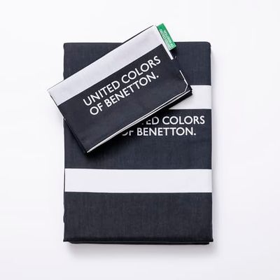United Colors of Benetton. Lot de 2 Lits (Housse de Couette 135 x 200 cm + taie d'oreiller 80 x 80 cm) 200 TC 100% Coton Noir & Blanc be
