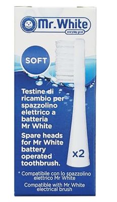 MR WHITE Lot de 2 têtes de rechange pour brosse à dents électrique à piles Mr White