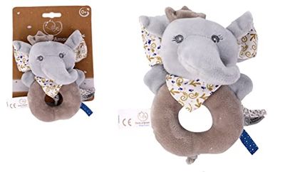 DODO D'AMOUR - Doudou Hochet - Éléphant - 032291 - Beige - Polaire - Naissance - Peluche - Bébé - 13 cm x 10 cm - À Partir de 0 mois