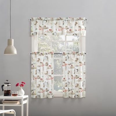 No. 918 Brew Conjunto de cortinas de cozinha de microfibra para café, tecido, branco, L de 54" x L de 36" (1 peças)