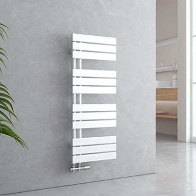 EMKE Badkamerradiator plat 1041x400 mm wit, handdoekverwarmer voor badkamer handdoekdroger, paneel handdoekhouder zijaansluiting voor water 456W
