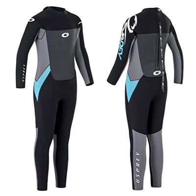 Osprey Meisjes Volledige lengte 5 mm Winter Wetsuit, Kids Neopreen Surfen Bodyboarding Wetsuit, Origin, Blauw, Grote Korte