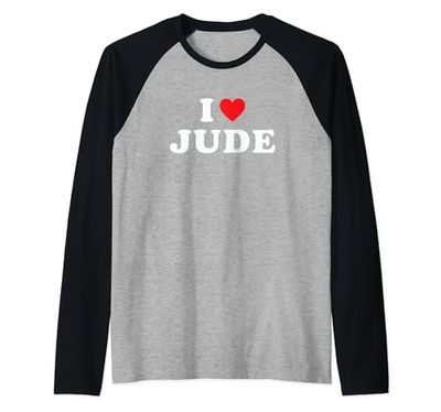 Jude - Regalo de primer nombre, I Love Jude Heart Jude Camiseta Manga Raglan
