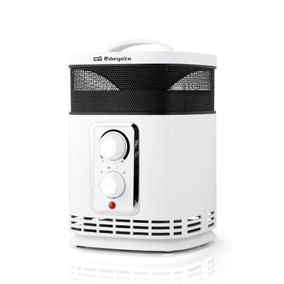 ORBEGOZO Verwarming CR 6025 keramische verwarming 360 met ventilatorfunctie, 1500 W vermogen, 2 standen, 1500 W, 1 liter, 44 decibel, 2 snelheden, zwart/wit