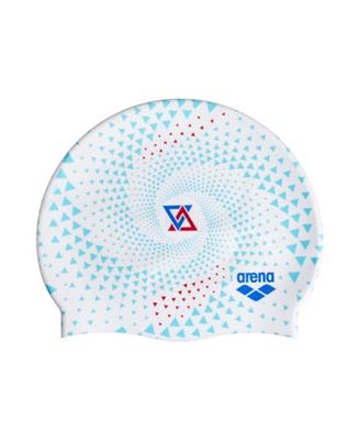 Arena Print 2 uniseks siliconen badmuts voor volwassenen, vrouwen en mannen, intensieve training, comfortabele antislip lange haren badmuts, fireflow/wit