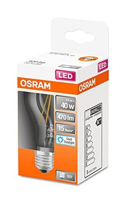 OSRAM LED lamp, Voet: E27, Cool Daylight, 6500 K, 4.50 W, vervanging voor 40 W gloeilamp, helder, LED Retrofit CLASSIC A Verpakking van 10