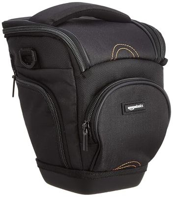 Amazon Basics Holster SLR Shoulder Bag Case for Camera Body and Lens, Detachable Strap, Waterproof, Shockproof, Padded, Solid, Accessories Pocket - Black