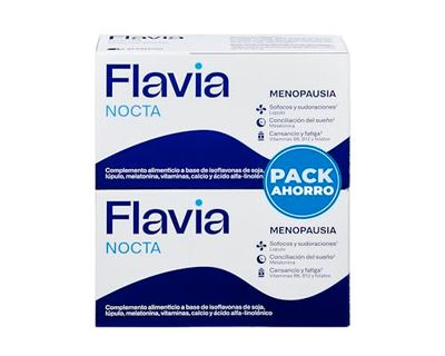 FLAVIA Nocta 2 uds x 30 Comprimidos, Alivia los Síntomas de la Menopausia, Isoflavonas de Soja y Melatonina, Mejora el Sueño, Bienestar de los Huesos, Disminuye Cansancio y Fatiga, Estudios Clínicos