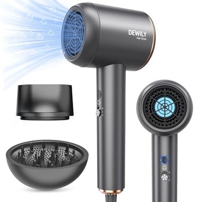 Seche Cheveux Ionique Professionnel, 1800W Puissant Seche Cheveux avec Diffuseur Cheveux Bouclés et Concentrateur, 4 Températures 2 Vitesse, Petit Seche Cheveux Voyage Hair Dryer Famille Salon (Gris)
