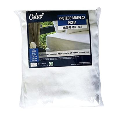 Colas Normand 83131488 Estia - Protector de Colchón de Forro Polar Absorbente (160 x 200 cm, Suave y Duradero, 27 cm) Blanco
