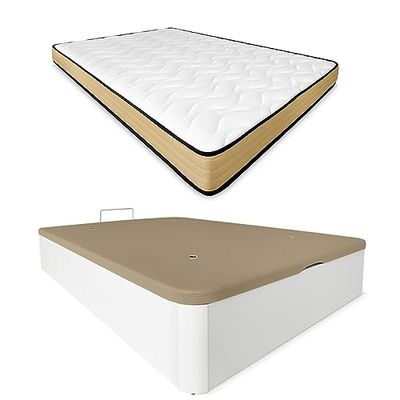 DUÉRMETE ONLINE Pack Matelas viscoélastique Aura réversible + sommier en Bois Rabattable Grande capacité, Polyuréthane, 90 x 190