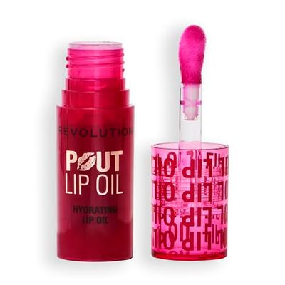 Revolution, Pout Lip Oil, Nourishing Tinted Lip Oil, High Shine, Non-Sticky Finish, Vegan & Cruelty-Free, Cherry Red, 4ml