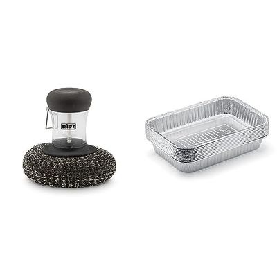 Weber Éponge Métallique pour Plancha - Éponge avec Distributeur de Savon Intégré & 6415 L chefrites Barquette Aluminium - Lot de 10