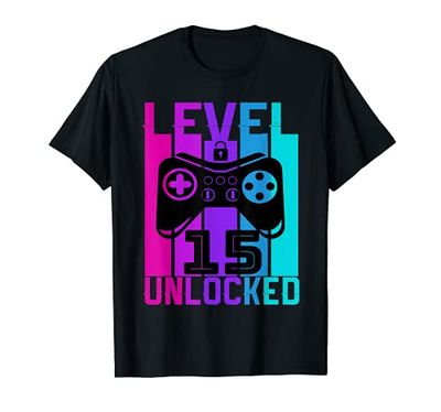 15 Anni Compleanno regalo videogiochi level 15 unlocked Maglietta