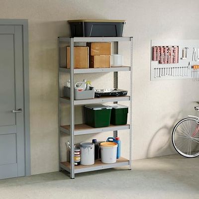 Home Vida 5-poziomowy regał do przechowywania wytrzymały stojak ze stali garażowej o pojemności 875 kg półka MDF, ocynkowany