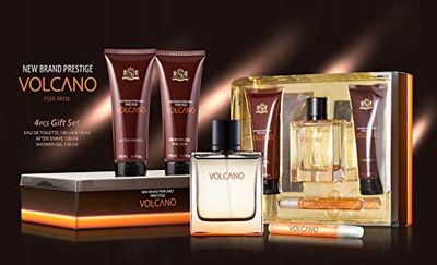 Prestige Volcano by New Brand for Men - 4 Pc Gift Set 3.3oz EDT Spray, 0.5oz EDT Spray, 4.3oz Shower Gel, 4.3oz After Shave