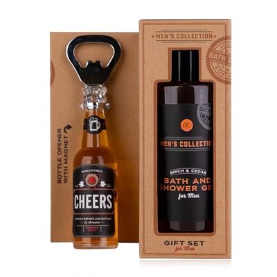 Accentra Set regalo MEN'S COLLECTION in carta kraft, con gel da bagno e gel doccia, apribottiglie a forma di bottiglia di birra, profumo: betulla e cedro, colore: marrone