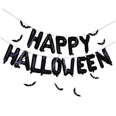 Ginger Ray Happy Halloween Balloon Bunting Garland Hanging Decoration in Black with Webbing, FN-100