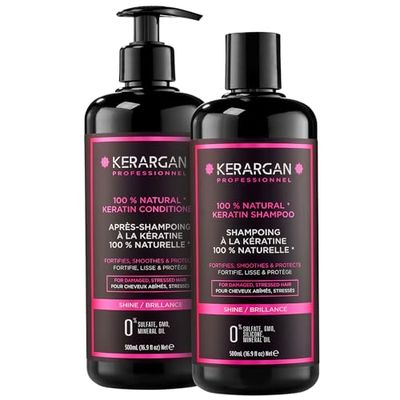 Kerargan - Keratin shampoo and conditioner to strengthen, moisturize and protect your hair - Ideal for straightening - Dry and damaged hair - Sulfate, paraben and silicone free - 2x500 ml