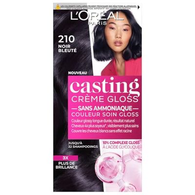 L’ORÉAL PARIS - Coloration Cheveux Semi-Permanente Ton sur Ton - Couleur Soin Gloss - Sans Ammoniaque - Casting Crème Gloss - Nuance : Noir Bleuté (2.1)