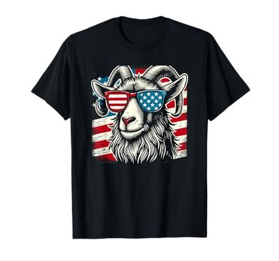 capra fresca con occhiali da sole e bandiera americana patriottica americana Maglietta
