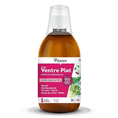 Vitavea - Extra Ventre Plat - Boisson Draineur, Minceur et Perte de Poids - Digestion Ventre Plat - Menthe Poivrée, Thé vert, Queue de Cerises - 500 ml - Cure de 10 jours - Fabriqué en France